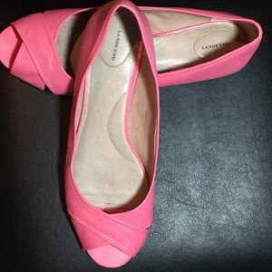 Lands End Pink Open-toe Flats, Size 9